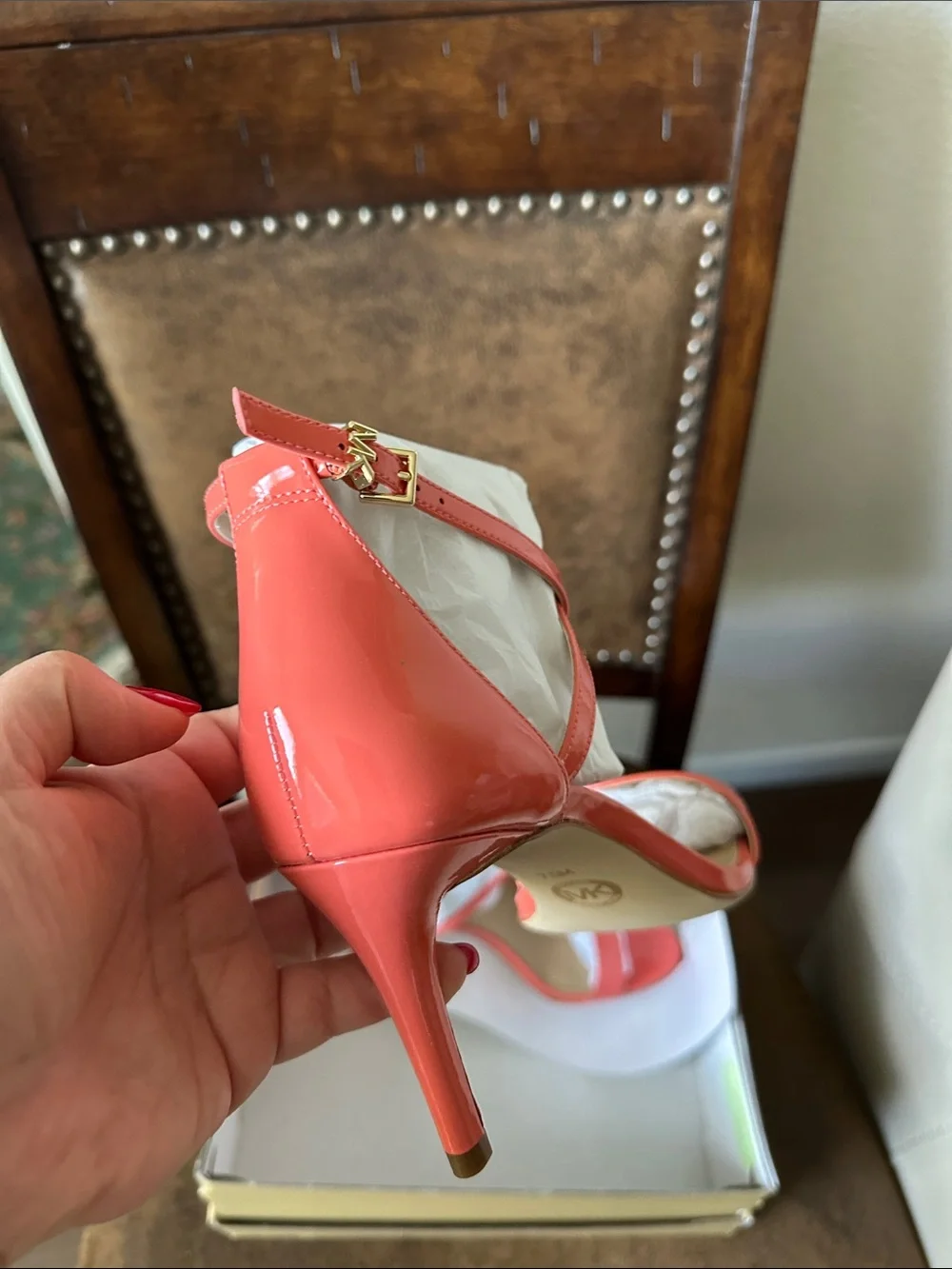 Michael Kors Coral Patent Strappy Heels